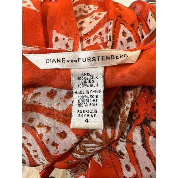 Diane von Fursenburg Flowy Floral Orange 100% Silk Butterfly Scoop Neck Lightwei - Picture 6 of 7